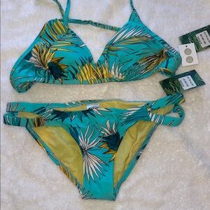 Eidon Gurung Tropical Print Bikini Set in Turquoise yellow Small top & XS bottom